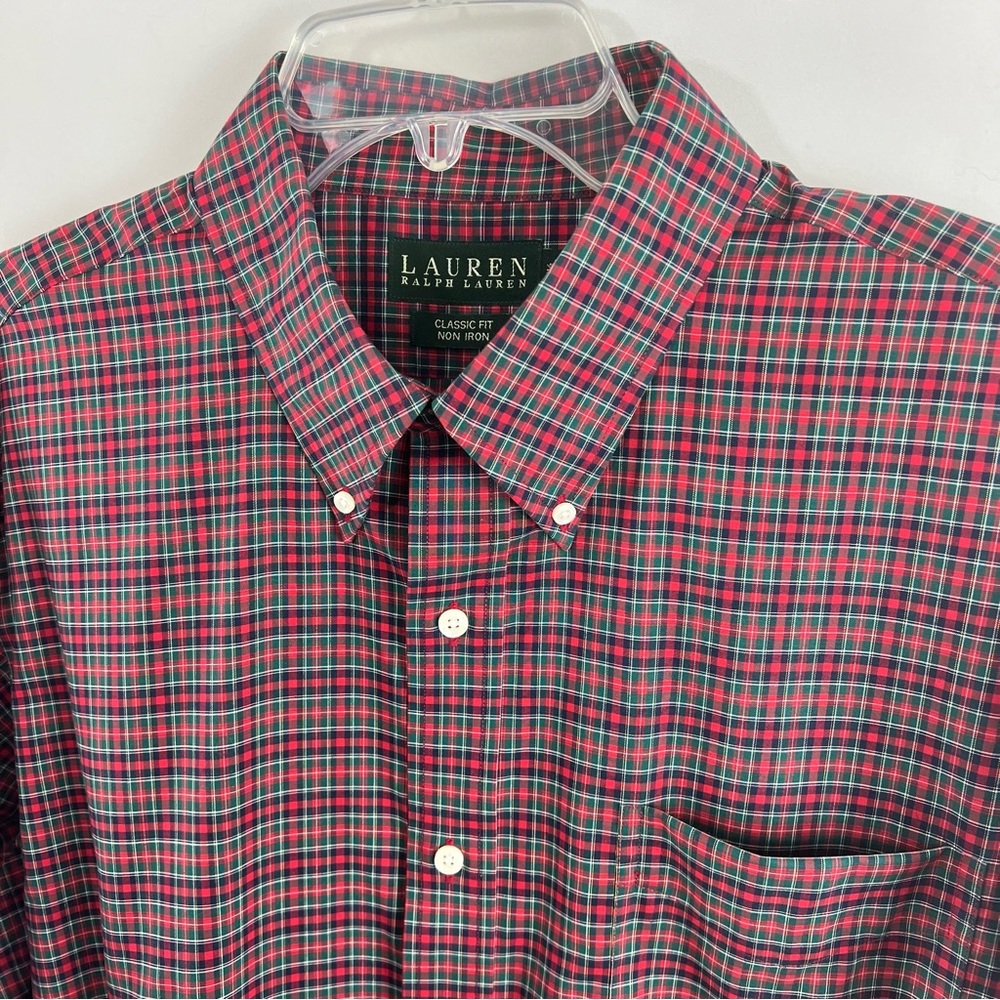 Lauren Ralph Lauren Plaid Green Red Blue Cotton Classic Fit Non Iron Button Down